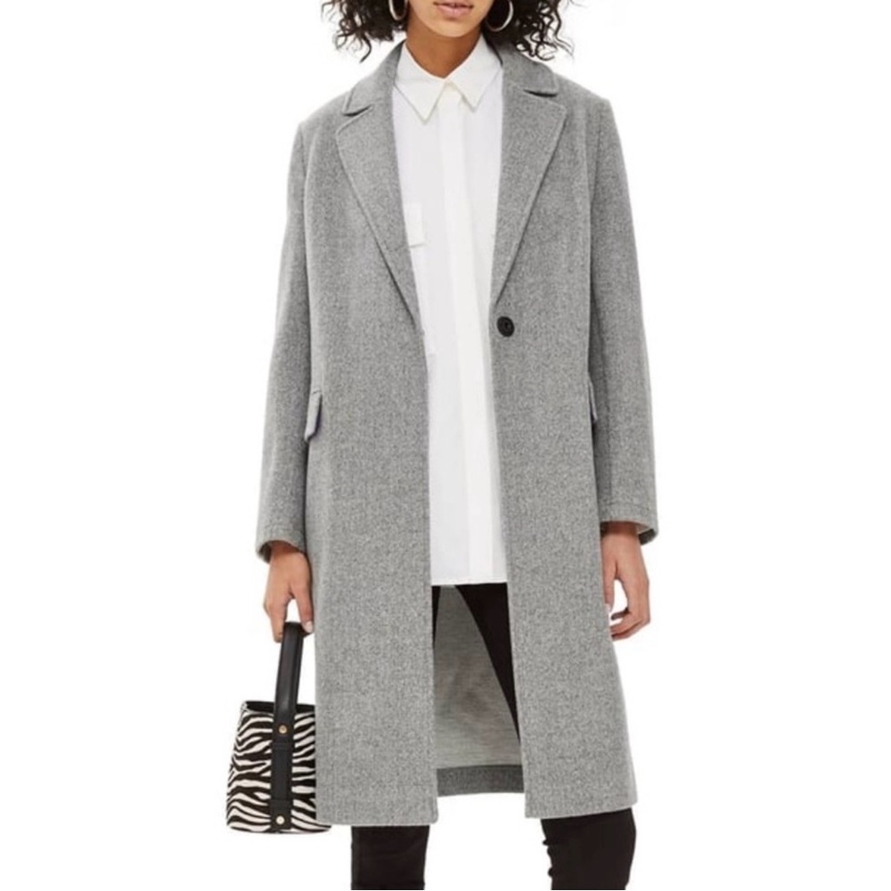 Topshop Grey Single-Button Long Trench Coat